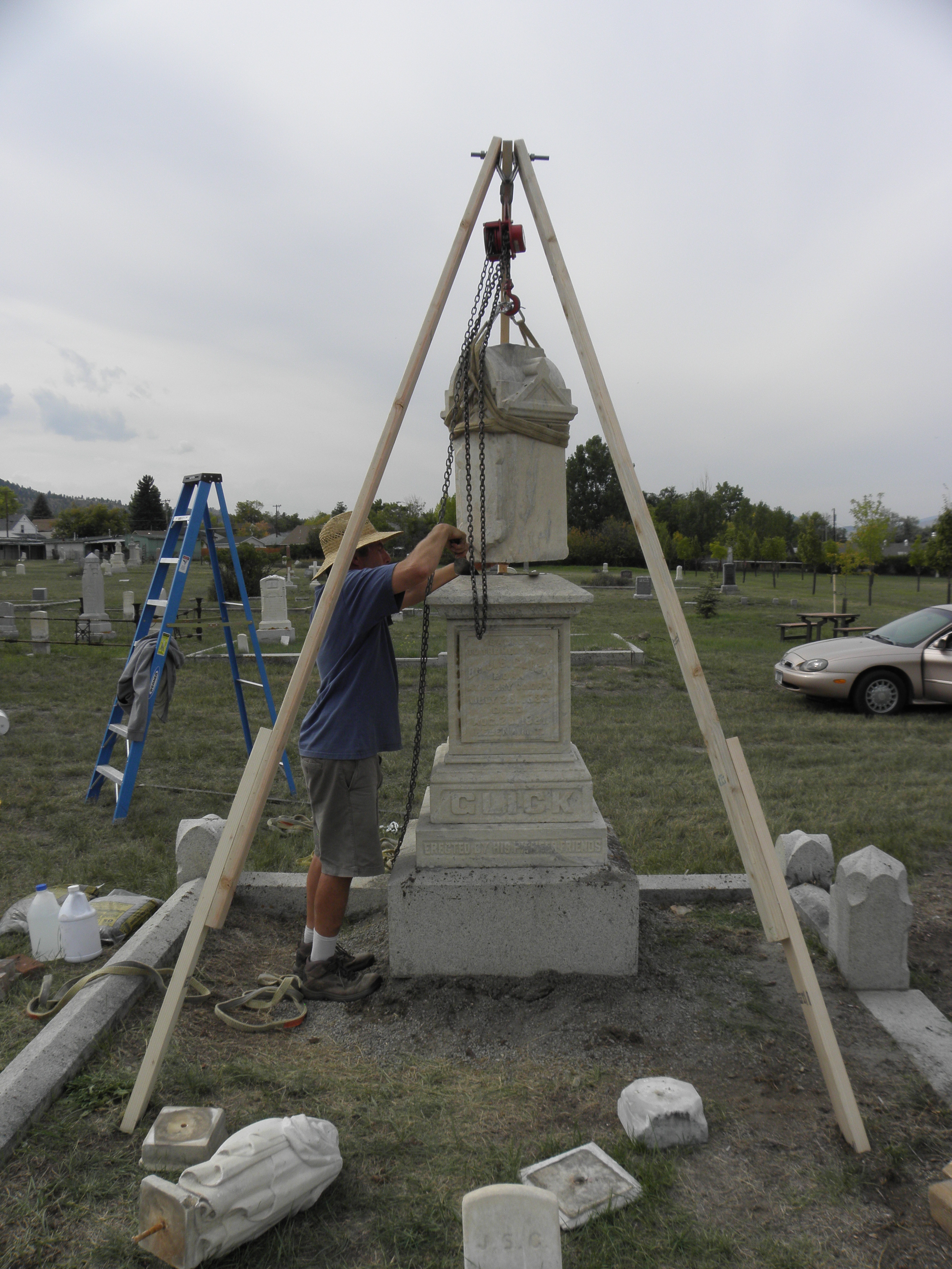 Jonathan Appell came in September, repaired the Glick monument, and attached the top piece.