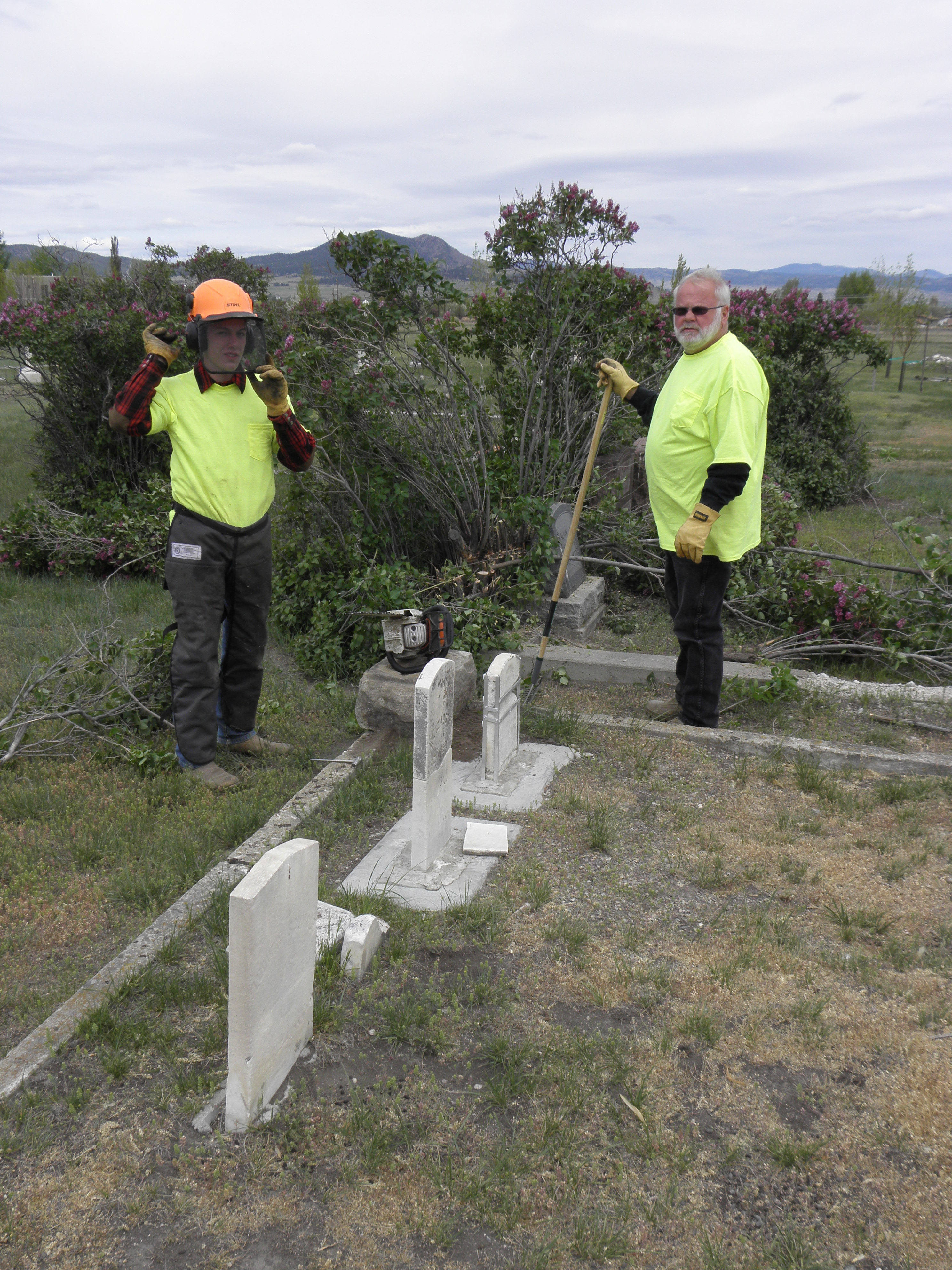 Delane Bibler and seven employees of Resurrection Cemetery helped trim and haul shrubbery from Benton.